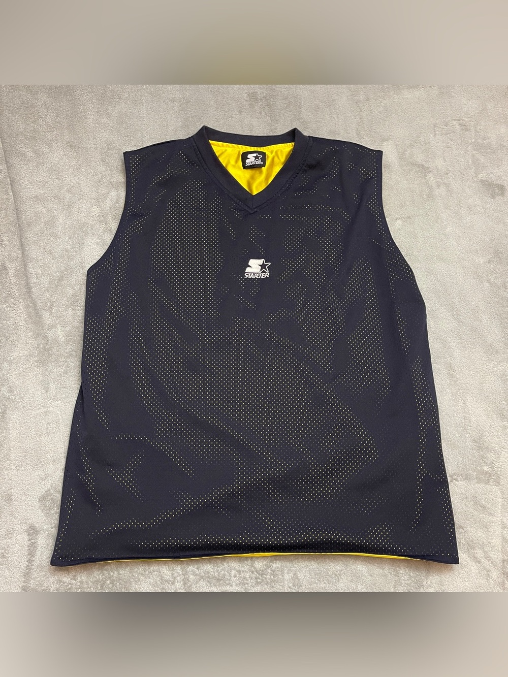 Vintage 90s Starter Reversible Dazzle Mesh Jersey Mens XL Blue Gold Sleeveless